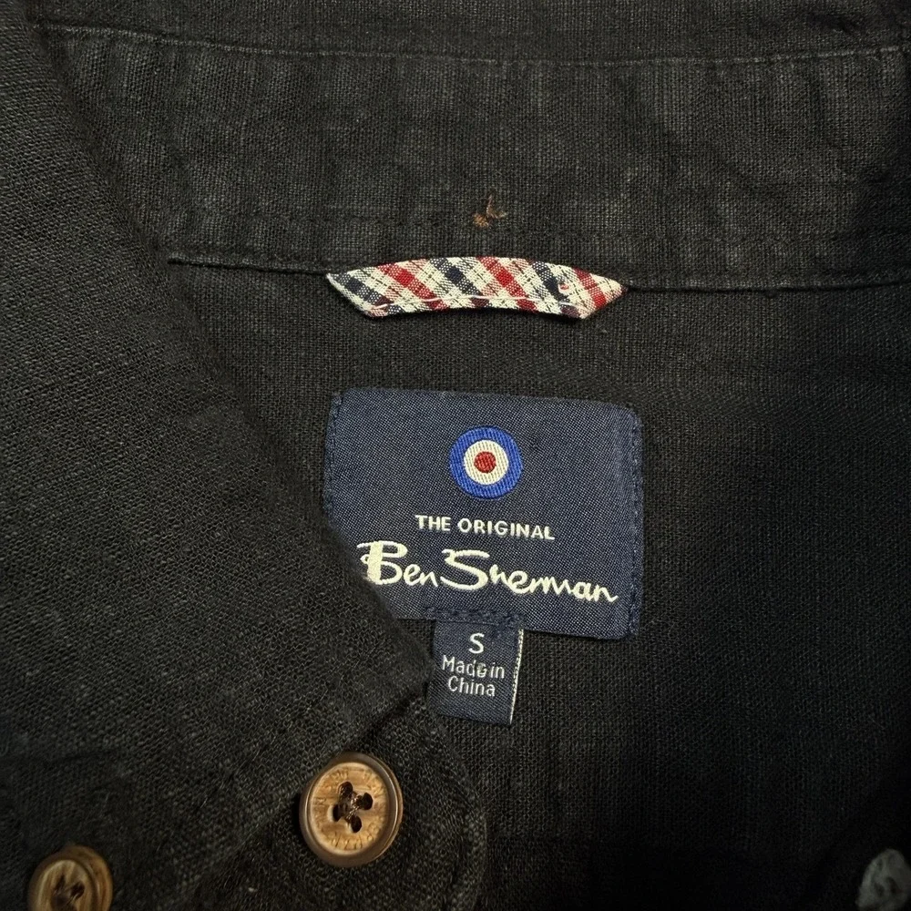 Ben Sherman Shirt Mens Small Black Short Sleeve Button Down Cotton Casual Top